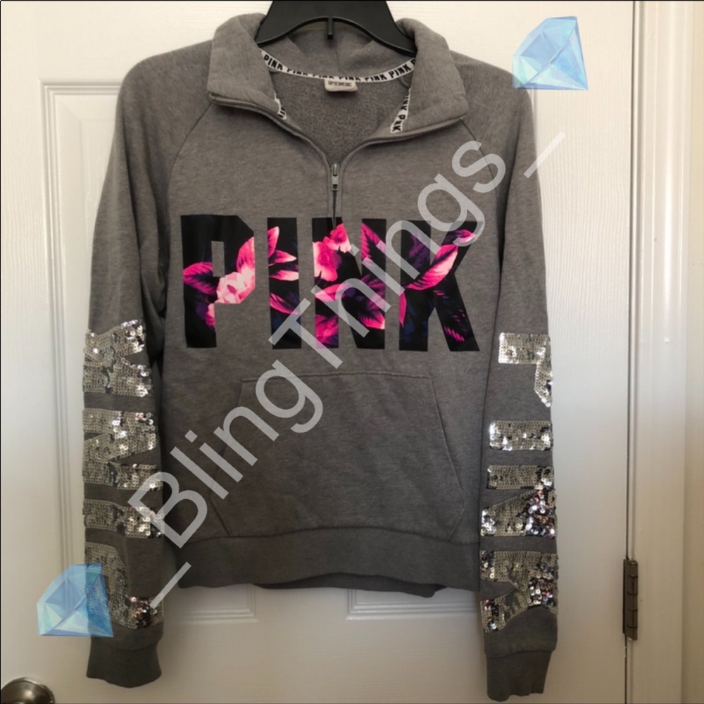 💎Rare VS PINK Bling Tropical 1/4 Zip💎